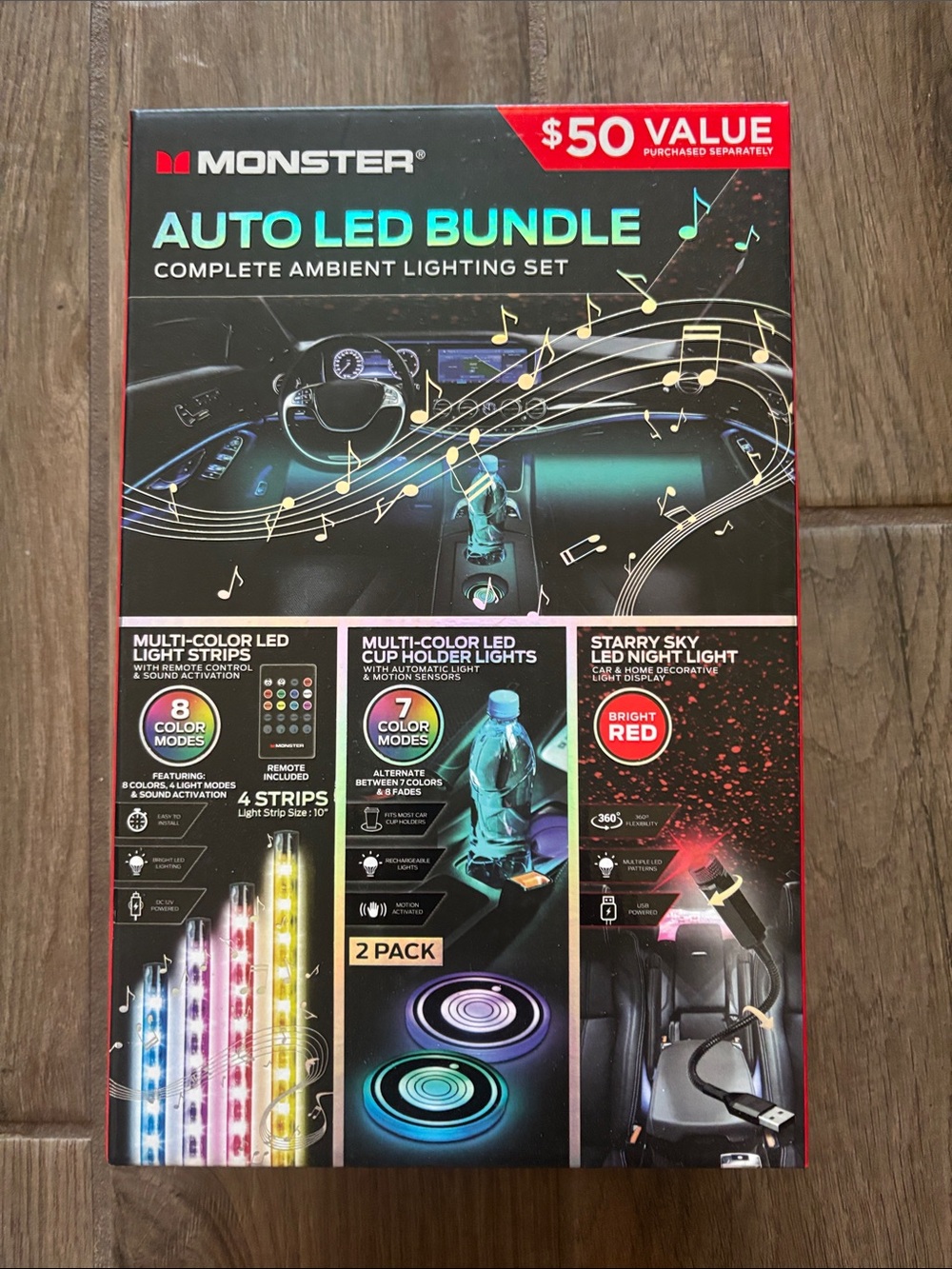 Auto LED Bundle Complete Ambient Lighting Kit - Black Multi-Color